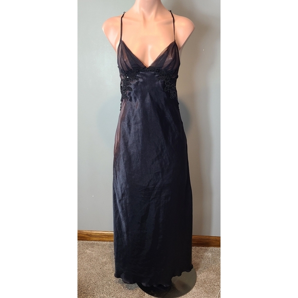 Vintage Shirley Of Hollywood Black Mesh Lace Slip Dress Medium Whimsigoth Witchy - Picture 1 of 10